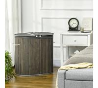 Bamboo Laundry Basket with Lid 100 Litres Laundry Hamper HOMCOM Grey One Size