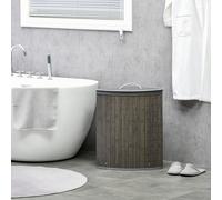 Bamboo Laundry Basket with Lid 55L Corner Laundry Hamper Washing Baskets HOMCOM Grey One Size
