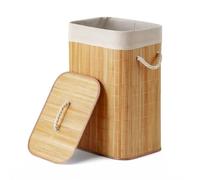 Bamboo Laundry Basket with Lid | 66L Large Collapsible Laundry Baskets | Foldable Corner Bamboo Washing Hamper | Clothes Laundry Hamper Basket with Removeable & Machine-Washable Bag