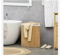 Bamboo Laundry Basket With Lids & Liner Foldable Washing Clothes Bin Hamper UK (Corner Natural)