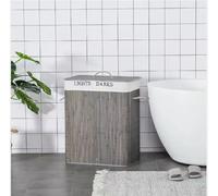 Bamboo Laundry Basket With Lids & Liner Foldable Washing Clothes Bin Hamper UK (Double Light & Dark Grey)