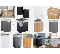 Bamboo Laundry Basket With Lids & Liner Foldable Washing Clothes Bin Hamper UK (Double Light & Dark White)