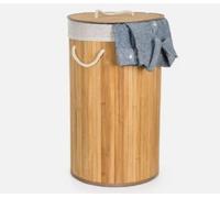 Bamboo Laundry Basket With Lids & Liner Foldable Washing Clothes Bin Hamper UK (Round Natural)