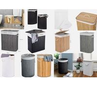 Bamboo Laundry Basket With Lids & Liner Foldable Washing Clothes Bin Hamper UK (Square Grey)