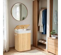 Bamboo Laundry Basket, XL Foldable Storage Hamper with Removable Washable Lining, 72L, 40 x 30 x 60 cm, Natural LCB10Y