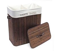 Bamboo Laundry Box 105L with Linen Bag and 2 Compartments Brown Foldable