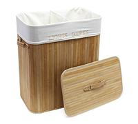Bamboo Laundry Box 105L with Linen Bag and 2 Compartments Natural-Colored Foldable