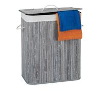 Relaxdays Lidded Bamboo Laundry Hamper, 100 L, Clothes Container, 2 Compartments, Folding, Rectangular Basket, Bathroom, Grey, 63 x 52 x 33 cm