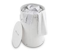 Relaxdays Folding Round Basket, 41 cm Diameter, 65 cm Tall, Foldable, Volume of 80 L, with Cotton Laundry Sack, White, 41 x 41 x 65 cm