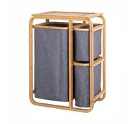 Bamboo Laundry Hamper with 3 Sliding Compartments, Dual Sorting Basket for Darks and Whites, Foldable Organizer for Bedroom, Bathroom, Nursery. Sturdy Wood Frame Holds Heavy Load. Space Saving Design.