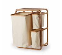 Bamboo Laundry Hamper with 3 Sliding Compartments, Dual Sorting Basket for Darks and Whites, Foldable Organizer for Bedroom, Bathroom, Nursery. Sturdy Wood Frame Holds Heavy Load. Space Saving Design.