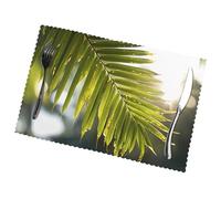 Bamboo Leaf Pattern Set of 6 Floral Placemats, Kitchen Placemats, Hotel, Party Table Decorations, 18 X 12 Inches