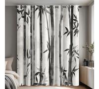 Bamboo Leaves Curtains for Bedroom Living Room, Oriental Chinese Ink Blackout Curtains Eyelet 90 Drop - Thermal Patterned Window Drapes Home Decor 46x90 Inch 2 Panels K291