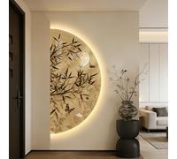 Bamboo Leaves Pattern Wall Art with LED Power Supply, 3D Decorative Painting for Entryways, Partitions, and Empty Corners - 50 x 100cm Size