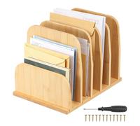 Bamboo Letter Holder & Mail Sorter, 5-Slot Desk File Rack, Natural Document Organiser for Home Office Bill Paper Envelope Tray (25 x 18 x 18.5 cm)