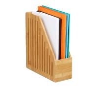 Relaxdays Bamboo Magazine File Holder, A4 Document Storage Rack, Office Desk Organiser, HxWxD: 30x10x26.5 cm, Natural, 30 x 26.5 x 10 cm