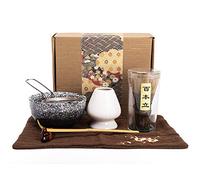 Bamboo Matcha Tea Whisk Set (Chasen) Matcha Bowl (Chawan) Bamboo Scoop (Chashaku) Ceramic Whisk Holder Handmade Matcha Ceremony Starter Kit For Traditional Japanese Tea Ceremony (7 Pcs).