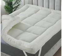 Bamboo Mattress Topper Ultimate deep 4”/10cm Thick Extra Fluffy Virgin fill - Elastic Corner Straps Box design for Enhance comfort Breathable & Hyperhellogenic (White, Double (135x190cm))