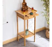 Bamboo Meditation Table with Drawer - 45cm Buddha Sanctuary for Living Room Bedroom Office Bathroom - Natural Puja Table Zen Decor for Mindfulness and Relaxation