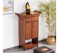 Bamboo Meditation Table with Storage Cabinet, Zen Buddhist Altar Shrine Featuring Pull-Out Platform and Shelves for Home Prayer and Offering Display