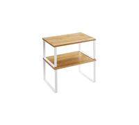 SONGMICS Spice Rack, Set of 2 Cupboard Shelf Organiser, Expandable Kitchen Shelf Organiser, Stackable Spice Holder, Metal and Engineered Wood, White and Natural KCS02NW