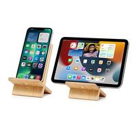 Bamboo Mobile Phone Stand with Charging Hole, Detachable Wood Cell Phone Holder Desk Tablet Stand Wooden Desktop Dock Cradle for iPhone iPad and All Phones