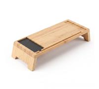 Bamboo Monitor Stand Riser, 100 kg Wooden Screen Riser, 56x20x10cm | Raises monitors to free desk space, with phone storage and under-stand keyboard space for iMac, PC or printer setups.
