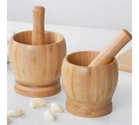 Bamboo Mortars and Pestle Set with Lid Pepper Garlic Spices Grinder Press Crusher Masher Kitchen Tool Grinding Bowl Suitable for vanilla, spices, coffee, and coffee b