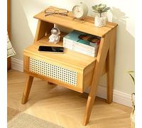 Bamboo Nightstand with Drawers,Rattan Side Table with Storage Shelf,Minimalist End Table for Bedroom or Living Room,Functional and Stylish Design
