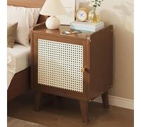 Bamboo Nightstand with Rattan Door Compact Bedside Cabinet for Small Spaces Storage End Table Living Room Bedroom