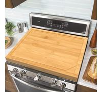Bamboo Noodle Board Stove Cover with Handles,Wood Stove Top Covers Board for Gas Burner/Electric Stove, Bamboo Worktop Saver for Kitchens, Tray for Kitchen Counter Space with Juice Grooves