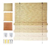 Bamboo Outdoor Roller Blind Waterproof Roman Blinds 30-165cm Wide Shade Bamboo Blinds Retro Bamboo Roller Blinds Natural Reed Curtains Sunshade Privacy Screen for Kitchen Patio Garden Easy to Install
