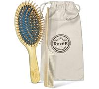 Bamboo Oval Hair Brush Set by RustiK, Green, Detangling, Anti Static, Eco Friendly, Paddle, Sustainable, Handmade, Travel Bag, Pin Tail Comb, Woodcrafted For Men and Women. Great for Breakage. (Green)