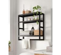 Bamboo Over-The-Toilet Storage Shelves - 3-Tier Wall-Mounted Space Saver Corner Shelf Towel Rack & Toilet Paper Holder with Hanging Rod Black Finish