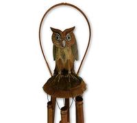 Bamboo Owl Windchime, H115cm x D35cm - Hand-carved Owl Design - Ethically Handmade Garden Chimes - Sustainable Wood - Soothing & Relaxing Sound - Unique Garden Accessories