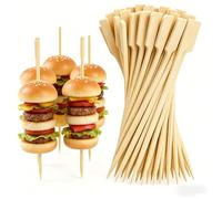 Bamboo Paddle Skewers 12cm, 100 Pack Wooden Skewers for Kebabs, BBQ Barbecue Skewers, Burger Sticks, Cocktail Picks and Food Sticks for Appetizers, Buffet and Grill Party