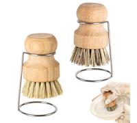 Bamboo Palm Brush, 2 PCS Bamboo Dish Pot Pan Brushes Set, Kitchen Wooden Palm Scrub Brush with 2 Drain Racks Palm Dish Brush with Natural Bamboo for Fish Pots Pans Kitchen Sink Cleaning