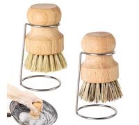 Bamboo Palm Brush, 2PCS Bamboo Dish Pot Pan Brushes, Wooden Washing up Brush with Drain Racks for Washing Cutlery Cast Iron Pots Pans Vegetable Sinks