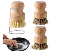 Bamboo Palm Brush, 3PCS Wooden Dish Brush with 1 Drain Racks, Kitchen Cleaning Scrubbing Brushes, Natural Wood Fibre Dish Brush for Washing Dishes Pots Pans & Sink