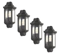 Bamboo Panda 4 x Half Lantern Wall Light Traditional Outdoor 15W LED E27 GLS IP44 Matt Garden Lamp (Black, Without PIR)
