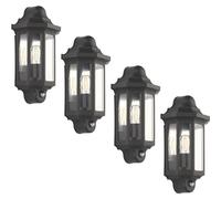 Bamboo Panda 4 x Half Lantern Wall Light Traditional Outdoor 15W LED E27 GLS IP44 Matt Garden Lamp (Black, with PIR)