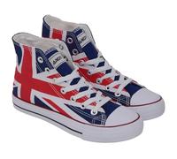 Bamboo Panda Andy-Z Lace Up Classic High-Tops -UK Flag- Black (with England Car Flags) (White, UK Footwear Size System, Big Kid, Numeric, Medium, 7)