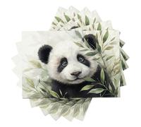 Bamboo Panda Realistic Illustration Placemats Set Of 6,Washable Table Mats For Kitchen Dining Table,Cotton Linen Place Mats For Indoor Outdoor Parties Holiday Decoration