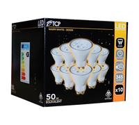 Bamboo Panda TCP GU10 LED Spotlight Bulbs, 345 Lumens, 4.1W, Warm White 3000K, 50W Equivalent, Silver Finish, Non-Dimmable, 25000 Hours Lifespan, 10 Pack