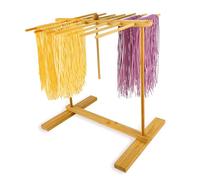 Bamboo-Pasta-Drying-Rack With Transfer Wand & 14 Arms, Large Tall Collapsible Fresh Pasta Dryer Holder For Homemade Noodle, Spaghetti, Tagliatelle, Detachable Fettuccine Hanger Stand With 14 Bars