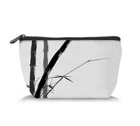 Bamboo Pattern,Toiletry Bag Travel Bag,Feng Shui Watercolor Bamboo Branches,Makeup Cosmetic Bag Travel Organizer for Accessories,Grey Black(Trapezoid)