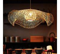 Bamboo Pendant Lamp Natural Woven Hanging Light Handmade Chandelier E27 Height Adjustable for Bedroom Living Room Dining Room Kitchen