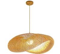 Bamboo Pendant Light, Chinese Restaurant Dining Table Chandelier, Creative Pastoral Style Farmhouse Hanging Lamp, E26 Screw Hand-Woven Lampshade Lantern, for Kitchen Island Dining Table Cafe