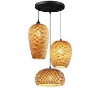 Bamboo Pendant Lights, 3 Headlights E26 E27 Retro Rustic Bamboo Wicker Rattan Weaved Chandelier Lamp Shade Light Fixture Ceiling Hanging Light for Bedroom Restaurant Cafe Farmhouse Teahouse Bar Club