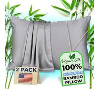 Bamboo Pillowcase Set 2-Pack - Set of 2 with Zipper, Satin Pillowcase, Cool Pillow Cases for Hot Sleepers, Cooling Eco Friendly Hypoallergenic Pillow Cases, Silky Smooth Cold Pillow Case
